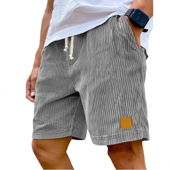 Vintage Embroidered Corduroy Fashion Lace-up Casual Shorts