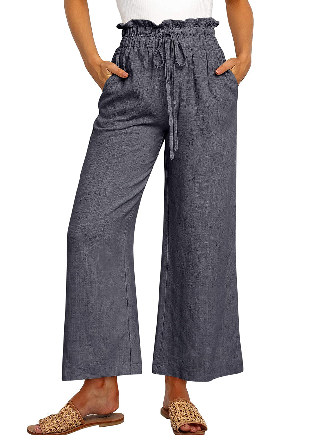 Lace-Up Cropped Wide-Leg Pants