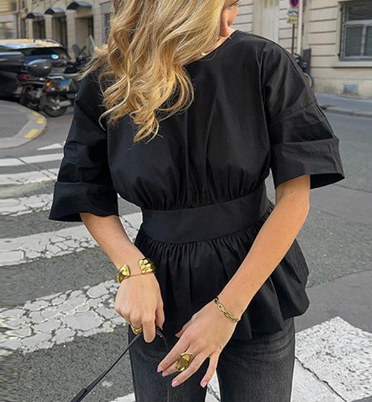 Summer Backless Short Sleeve T-shirt With Back-tied Design Fashion Bat Sleeve Top For Women Clothing