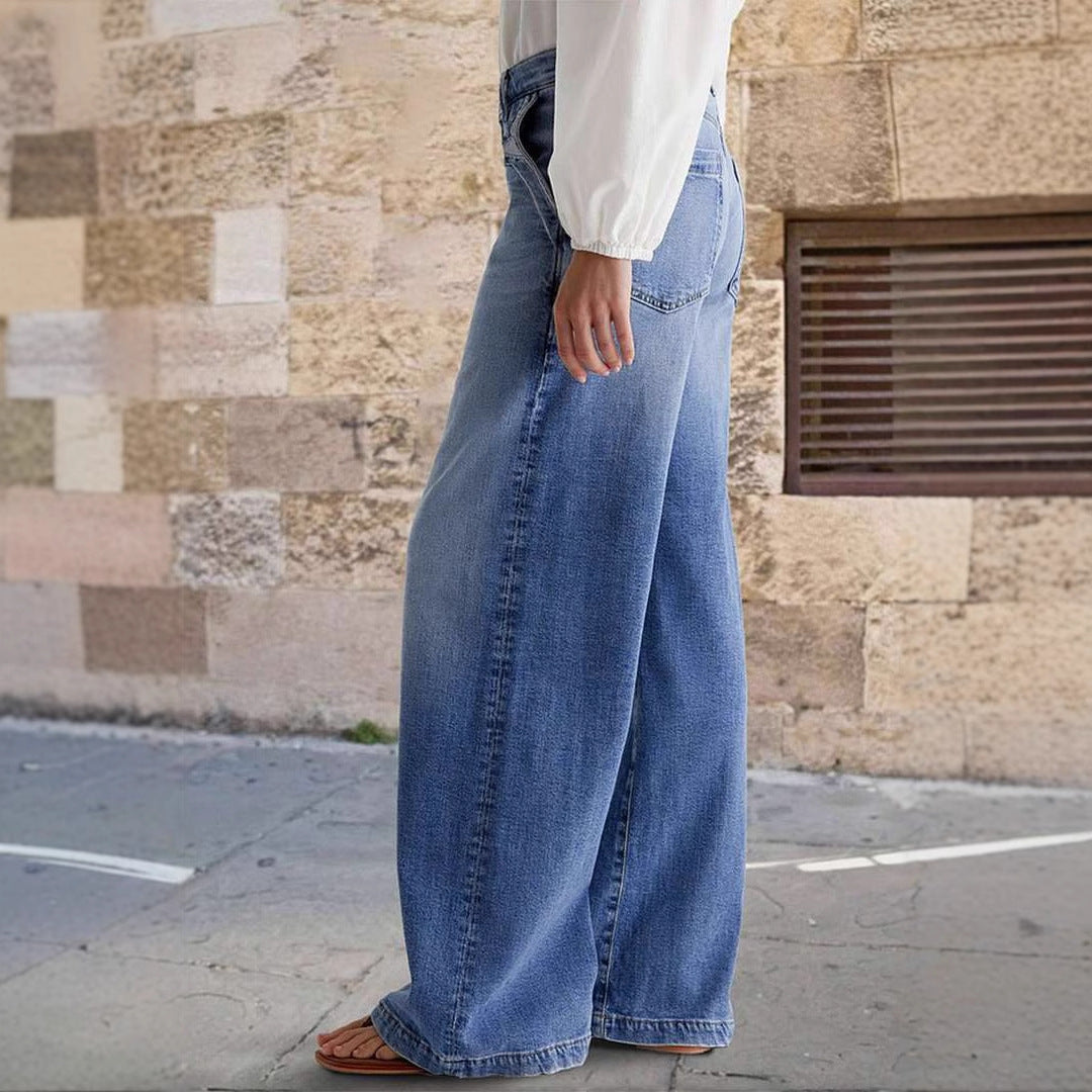 Embroidered Elastic-Waist Straight Pants