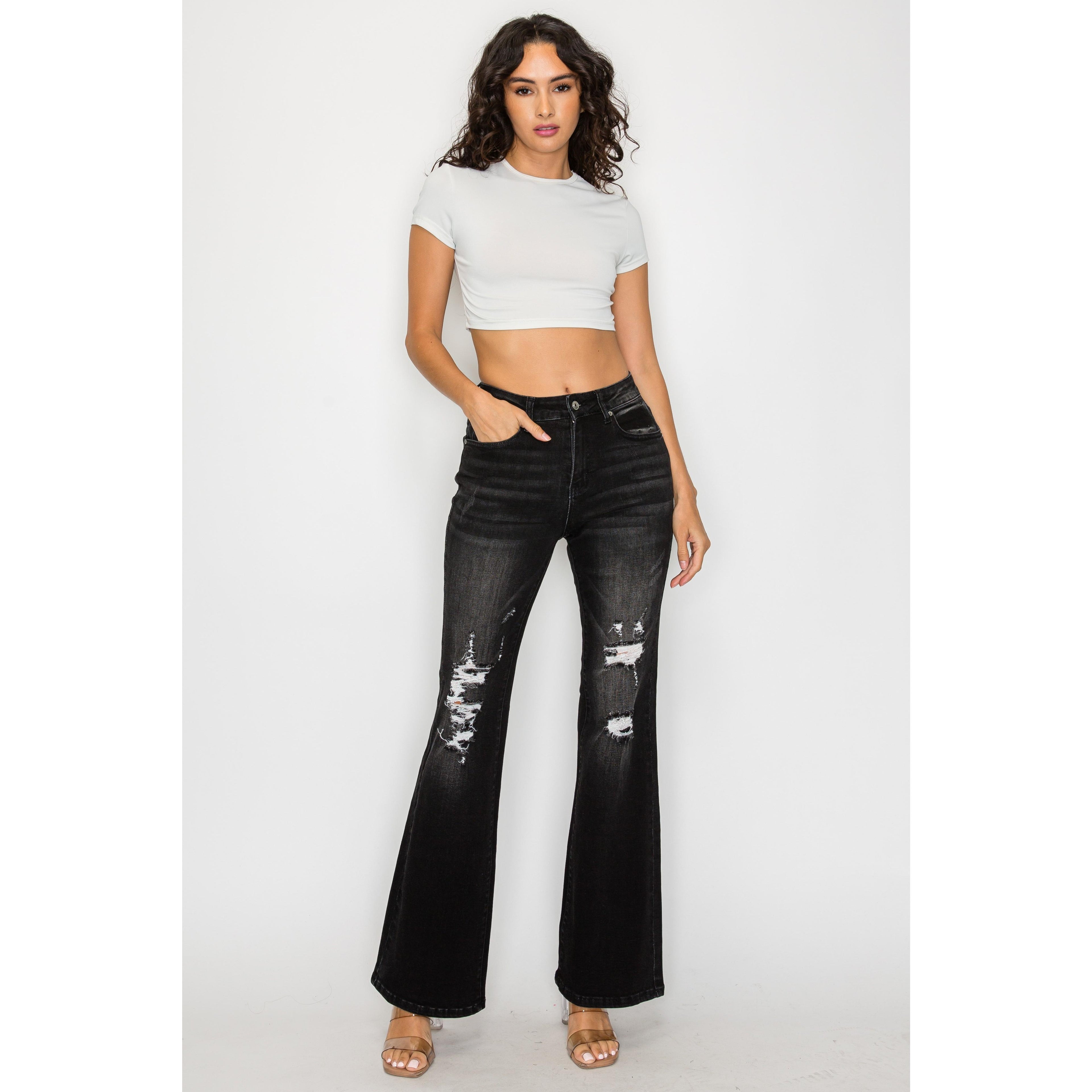 Low-Rise Bell-Bottom Stretch Jeans