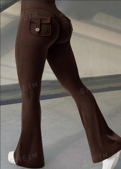 Yoga Fitness Flared Pants With Pockets Ins Fashion Slim High Waist Sports Trousers Scrunch Butt Booty Workout Lifting Leggings