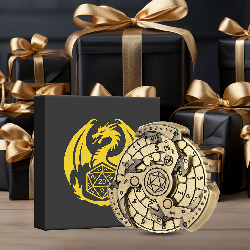 Wind And Fire Wheel DND Dice Wheel Gift Box Set, Fingertip Gyro Retro Compass Table Role Playing Game Dice, Parent Child Game, Toy Accessories Gift, M