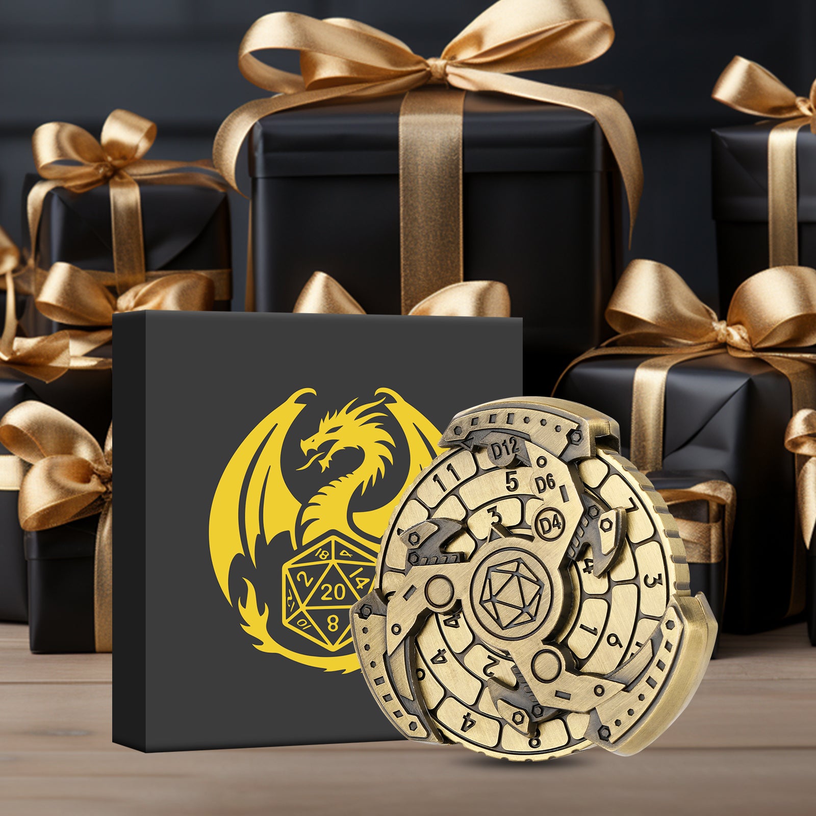 Wind And Fire Wheel DND Dice Wheel Gift Box Set, Fingertip Gyro Retro Compass Table Role Playing Game Dice, Parent Child Game, Toy Accessories Gift, M