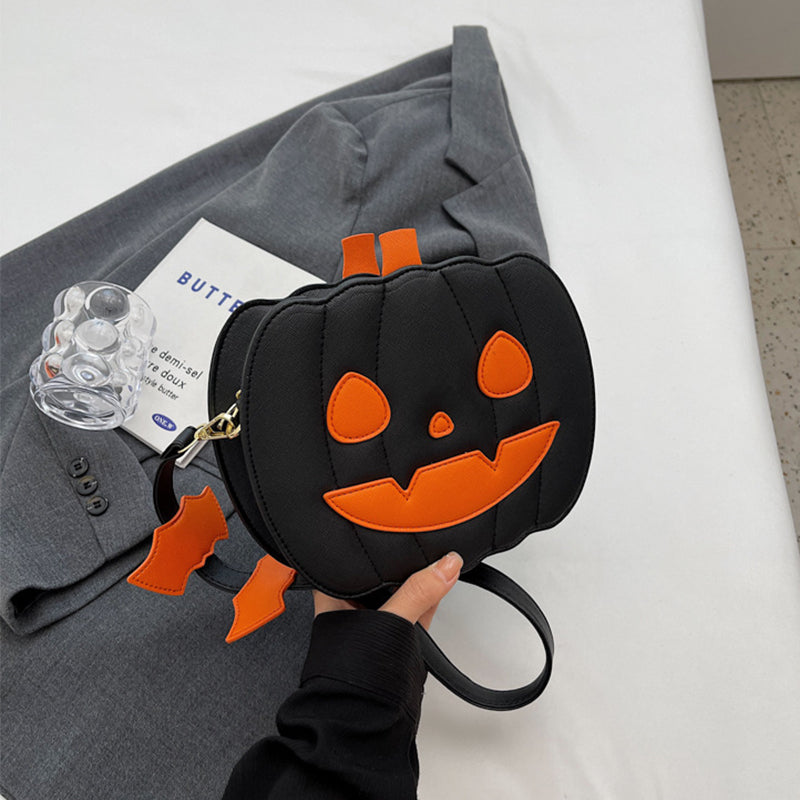 Halloween Bags Funny Pumpkin Cartoon Shoulder Crossbody Bag With Bat Personalized Creative Female Bag