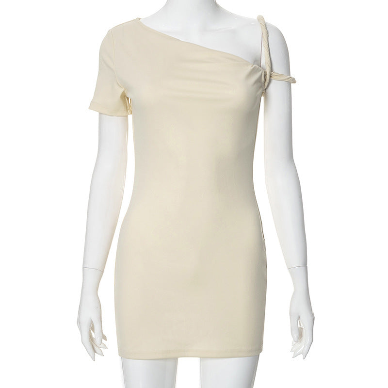 Women's Slim Hip Dress Summer Fashion One-shoulder Short Sleeve Solid Color Dresses