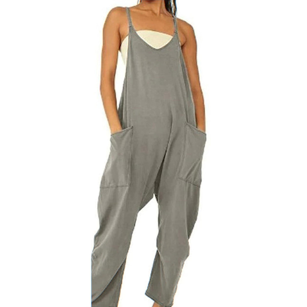 Women's Pocket Spaghetti Straps Knitted One-piece Trousers