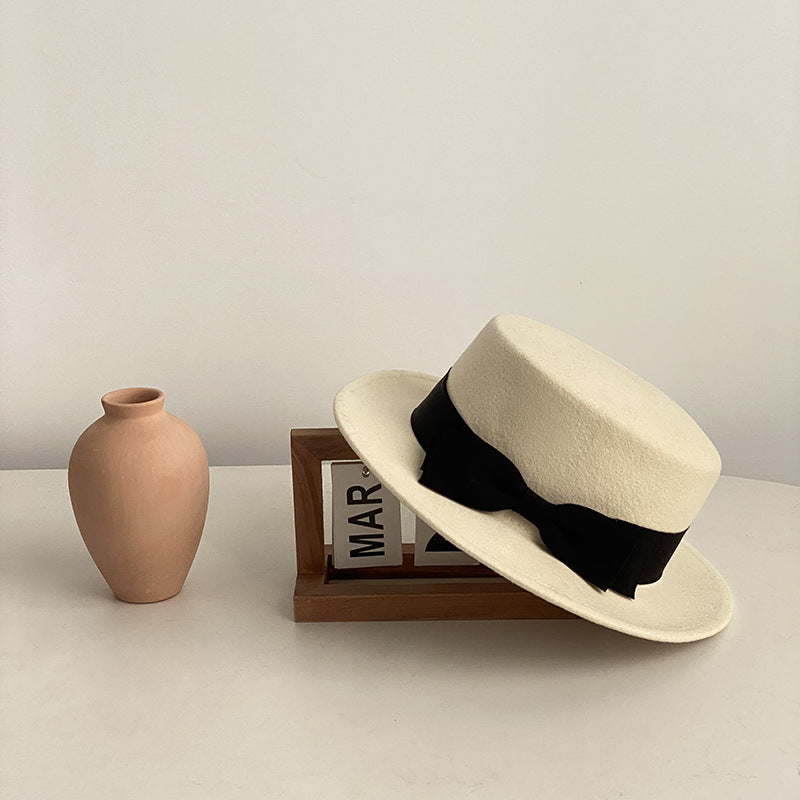 Bow-Accent Flat-Brim Cap
