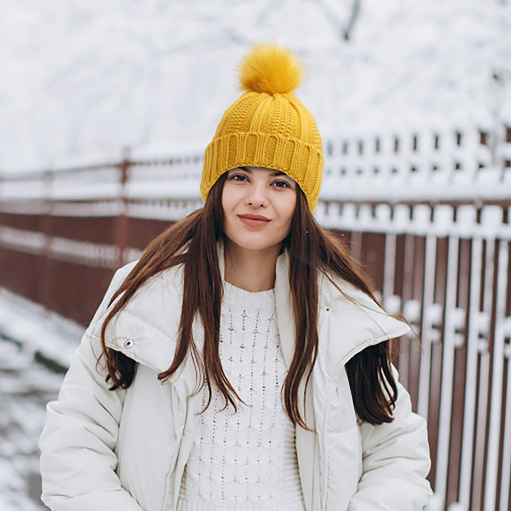Satin-Lined Pom-Pom Beanie