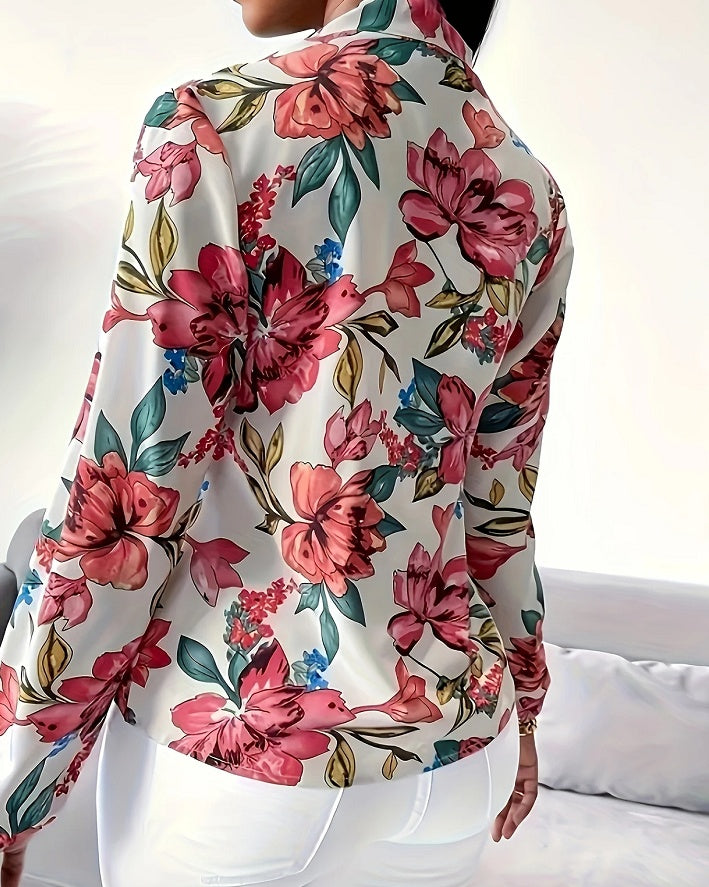 Floral Lace-Up Long Sleeve Blouse