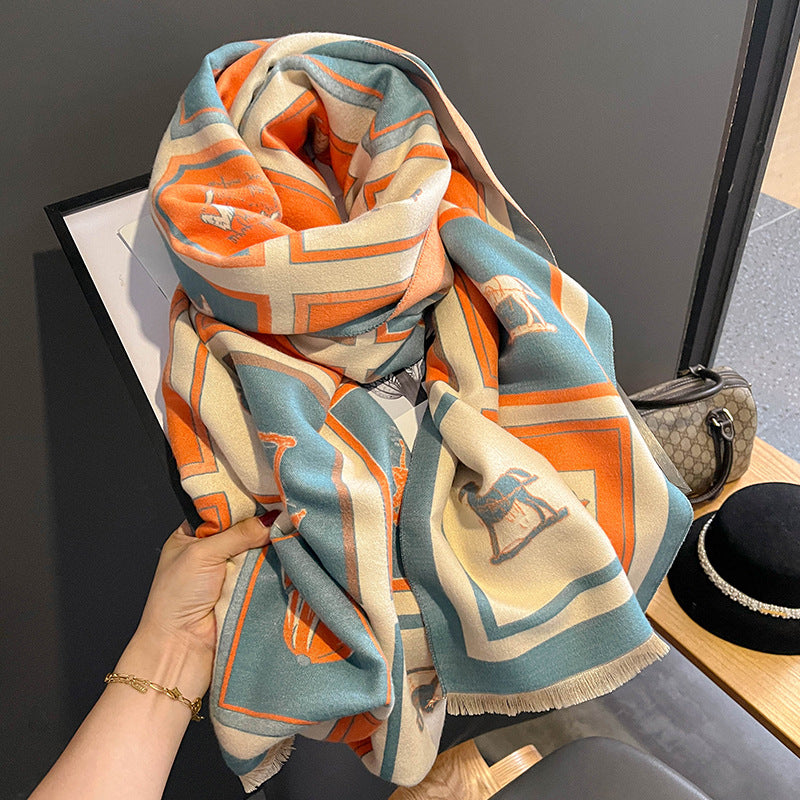 Carriage-Print Shawl Scarf