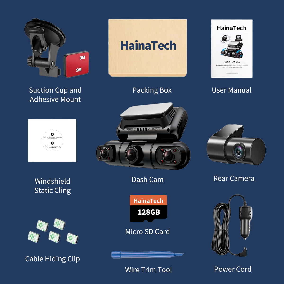 Hainatech 360 Degree View 4 Channel Dash Cam Front And Rear Inside Left Right, Dash Camera For Cars, Built-in GPS WiFi Night Vision, 24 7 Recording Pa