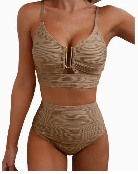 Bikini V-neck Hollow Swimsuit High Waist Women