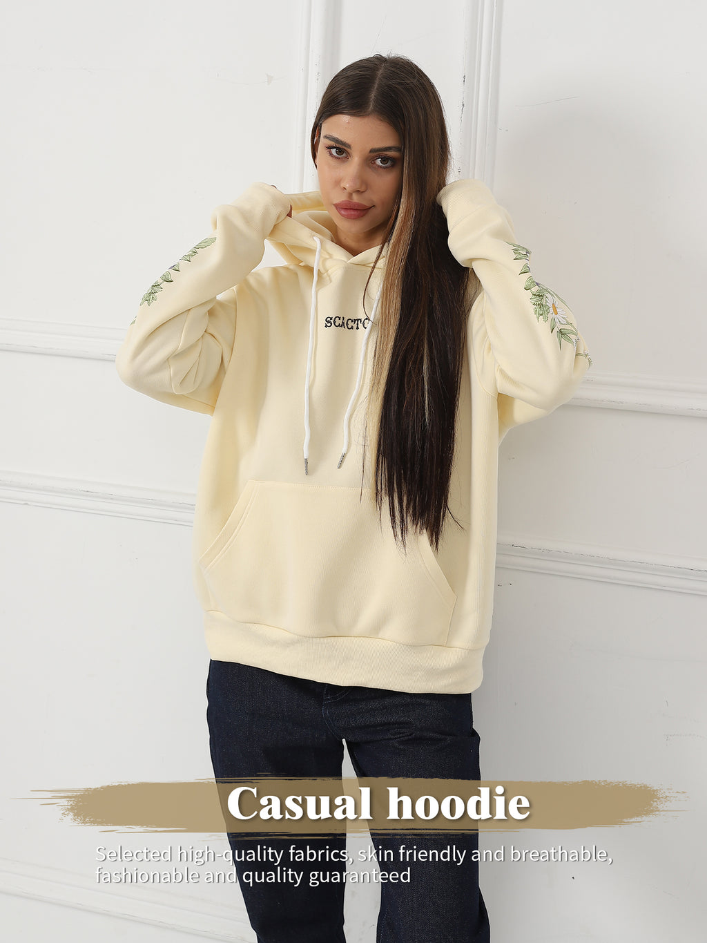 Women's Solid Color Floral Long Sleeved Sweatshirt