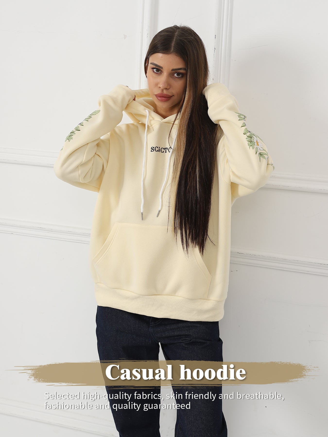Women's Solid Color Floral Long Sleeved Sweatshirt
