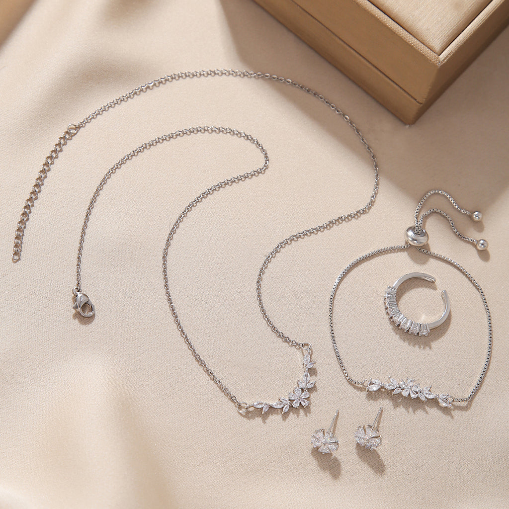 Silver Flower Zircon Jewelry Set product image