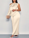 Long-sleeved Suit Off-shoulder Pullover Shirt Top And Loose Straight-leg Trousers Women's Clothing