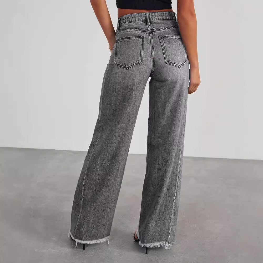 High-Waist Wide-Leg Pocket Jeans