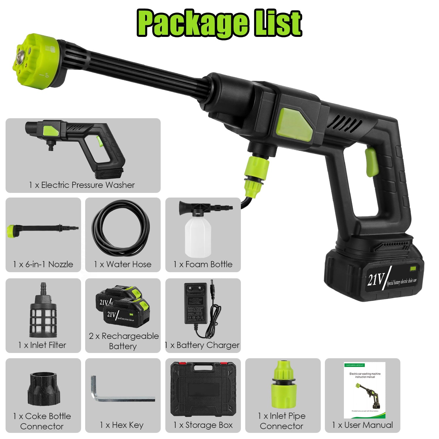 1Set Cordless Pressure Washer For Garden Portable Electric Power Washer High Pressure Water Sprayer 435PSI Car Washer Cleaner With 6 In 1 Nozzle Foam