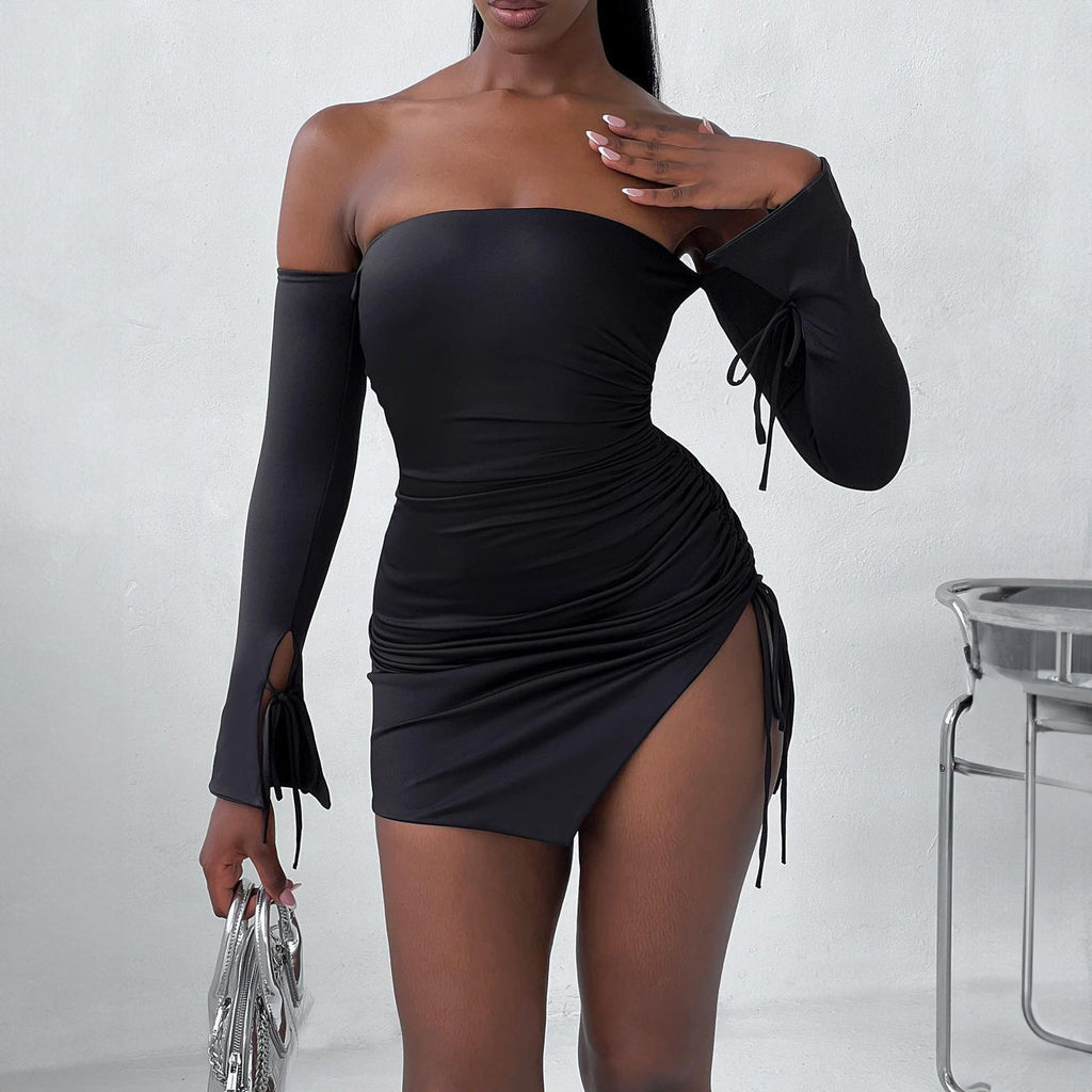 Women's Shoulder-baring Wrapped Chest Split Hip Skirt