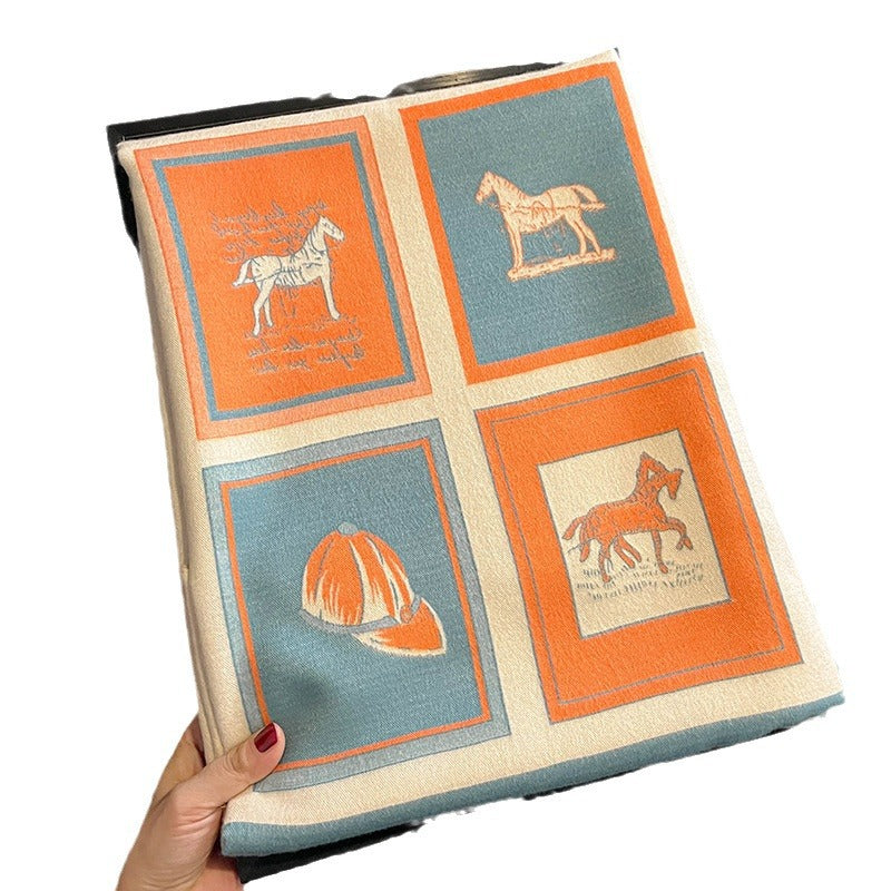 Carriage-Print Shawl Scarf