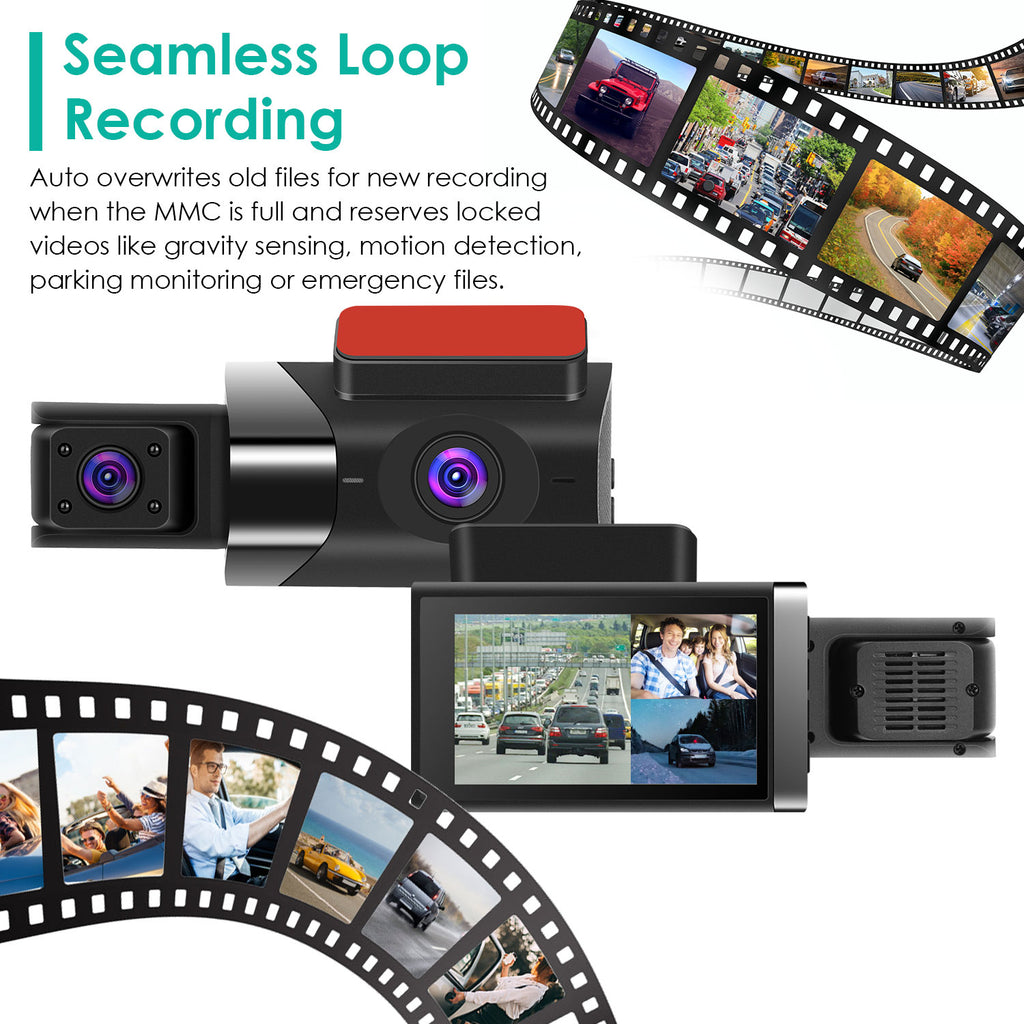 2K Car DVR 3 Channel Dash Cam Camcorder Camera Recorder With 140 Degree Angle GPS WiFi Night Vision G-sensor Loop Recording Parking Monitor