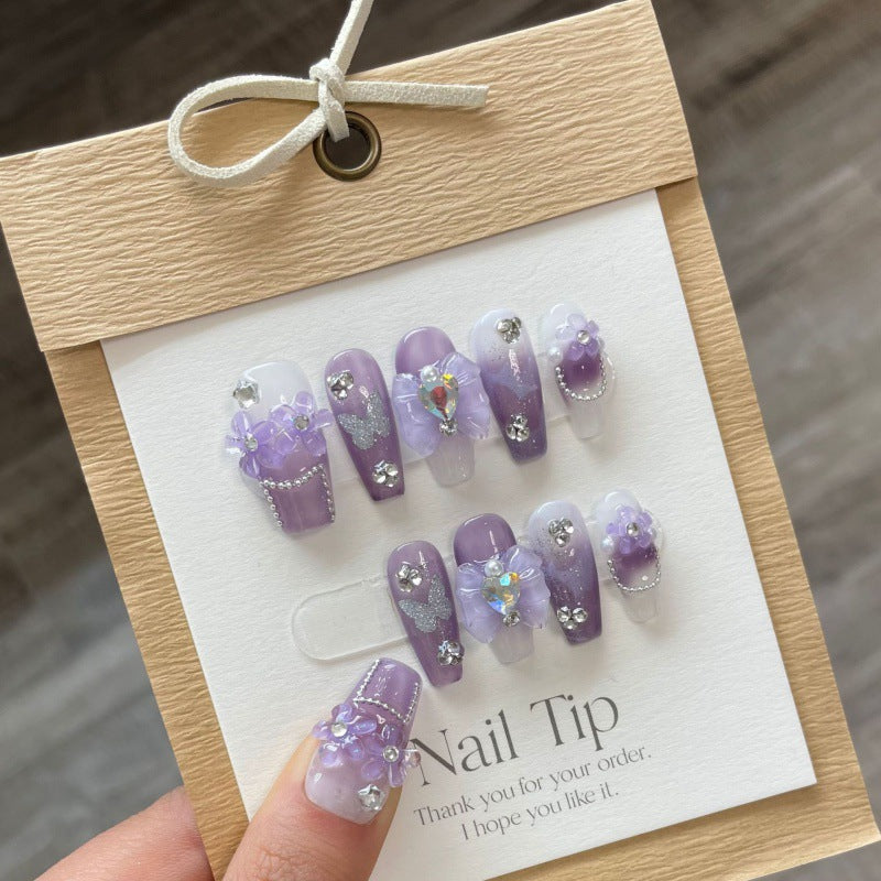 color:Wear Nail Pure Handmade Manicure Medium M Purple Iris Tectorum Butterfly