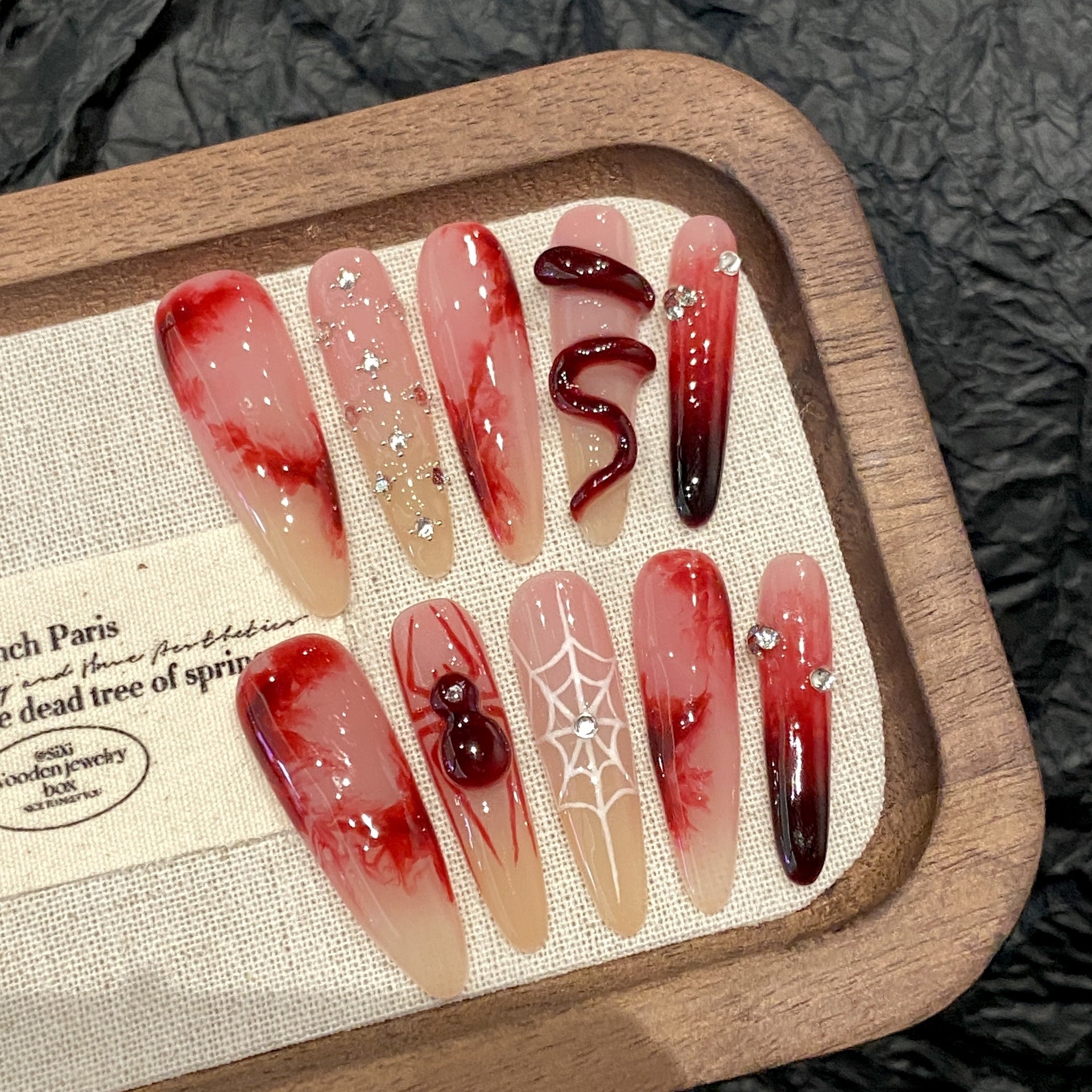color:Long Advanced New Chinese Style Red Manicure Small Size S 2660 Fine Tip